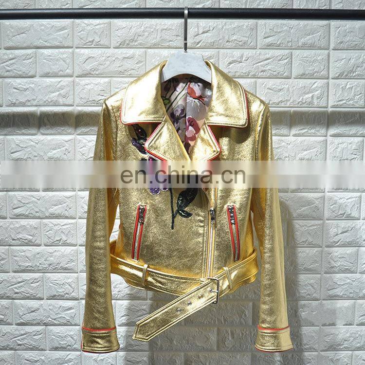 2017 New Fashion Real Leather Jacket Sheepskin Women Leather Jacket No Collar