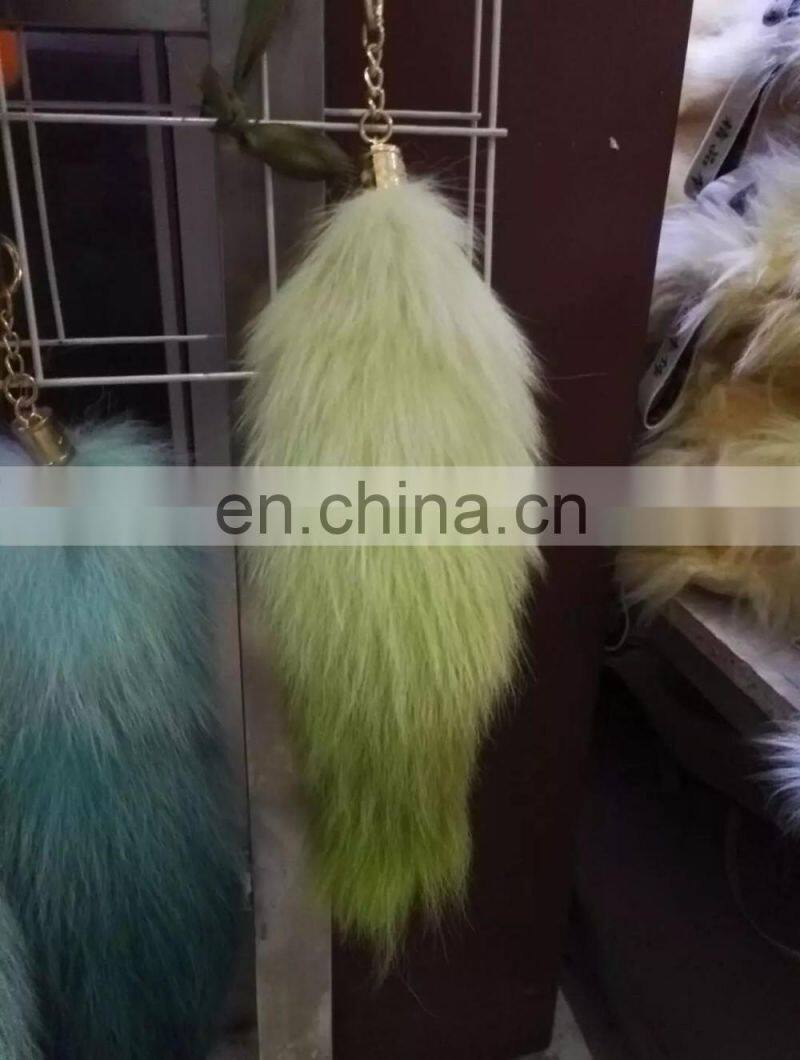 gradient color real fox fur tail furry keychain accessories