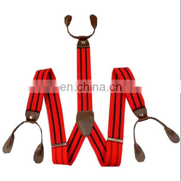 Stripe color braces suspenders with leather end finish