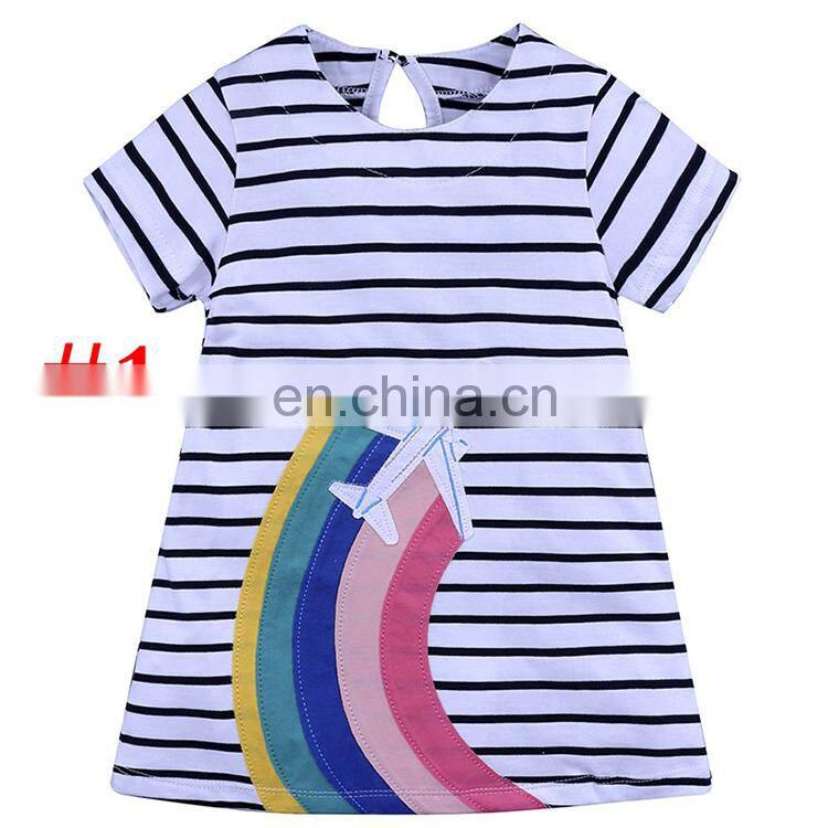 Wholesale Toddler Dresses Summer New Girls Rainbow Dress Striped Cotton Flower Baby Girls Dresses