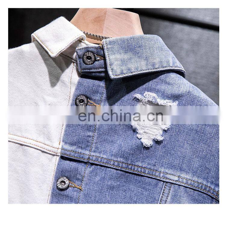 ustomized plus size men's jackets Korean style slim casual color matching male hip-hop denim jacket