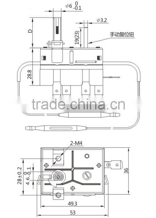 Oven Thermostat with ajustable and limit temperature function.