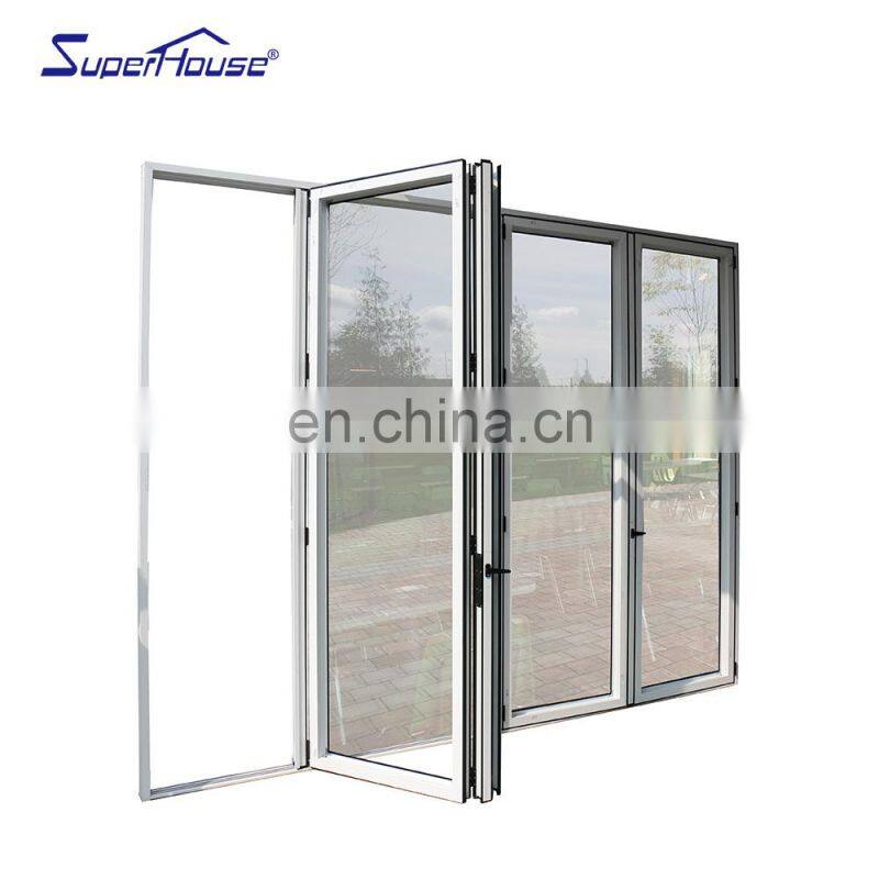 Superhouse Wood Grain Color Exterior Bi Folding Door Aluminium Glass Folding Door