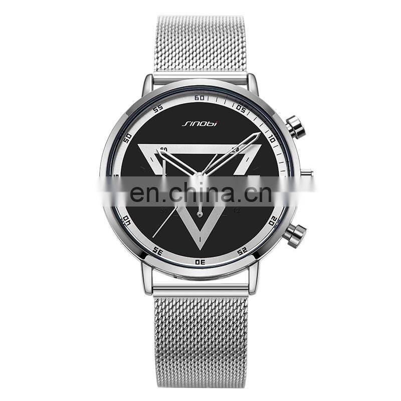 SINOBI Masculinity Multi-funtion Wristwatch Iron Triangle Dial Design Quartz Watch Wristwatches men watch luxury S9830G-D
