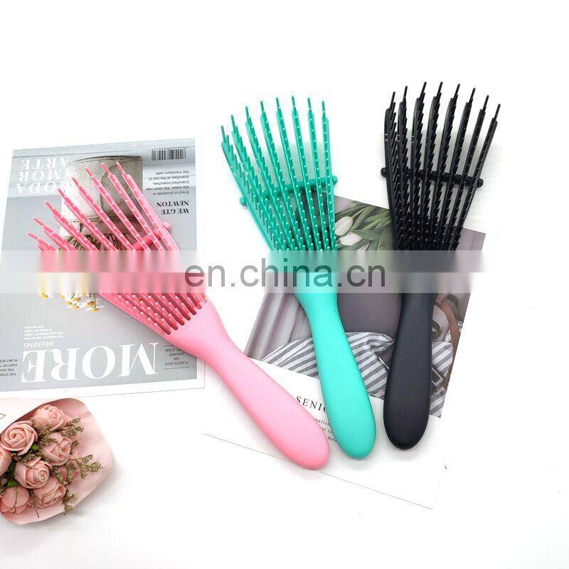 Customized Women Colorful Detangling Plastic Soft Bristle Salon Hair Detangler Brush Comb for Curly Hair