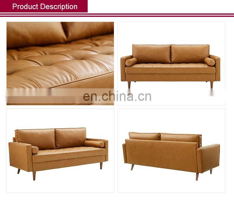 Tan Faux Leather 3-Seater Tuxedo Sofa with Square Arms