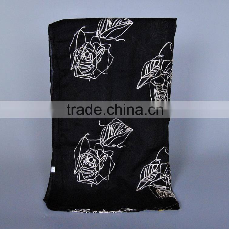 Wholesale Korea Fashion Cotton Embroidery Flower Pashmina Shawl Scarf