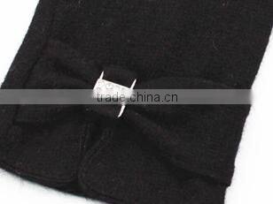 Fashion Strip and Bow Detailing Polyester Spandex Velvet Black Women Gloves