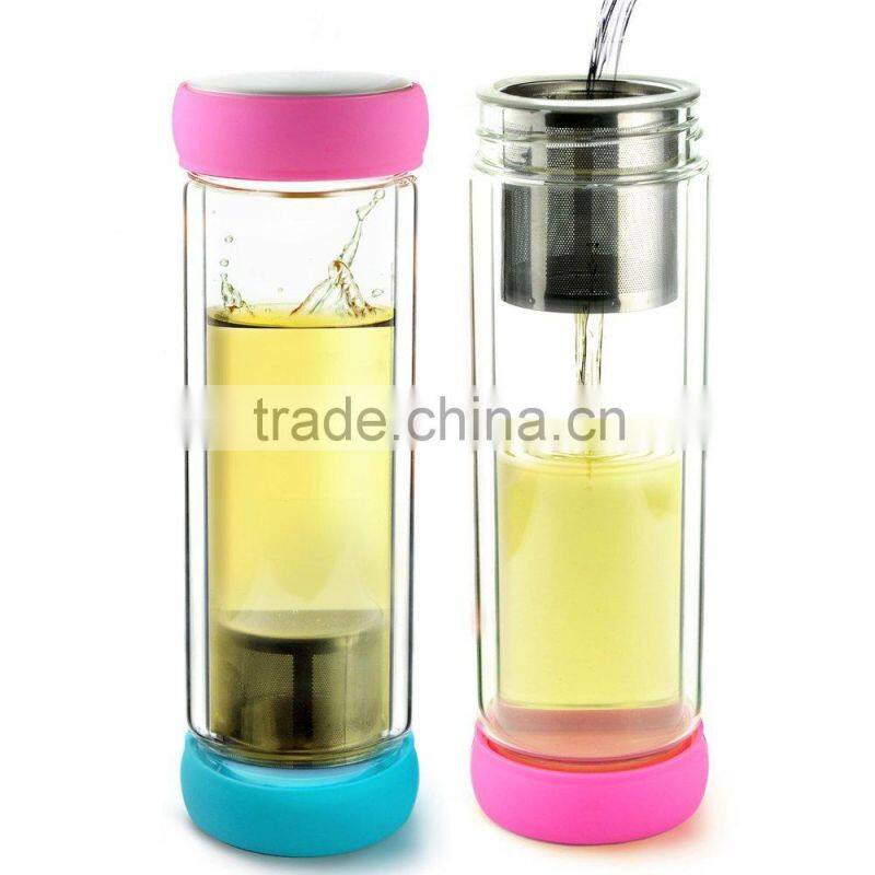 good quality Chinese factory whole double walled glass infuser tea bottle
