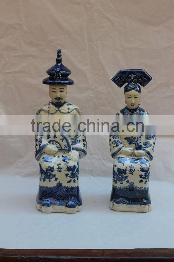 Chinese antique blue and white ceramic figure sculpture