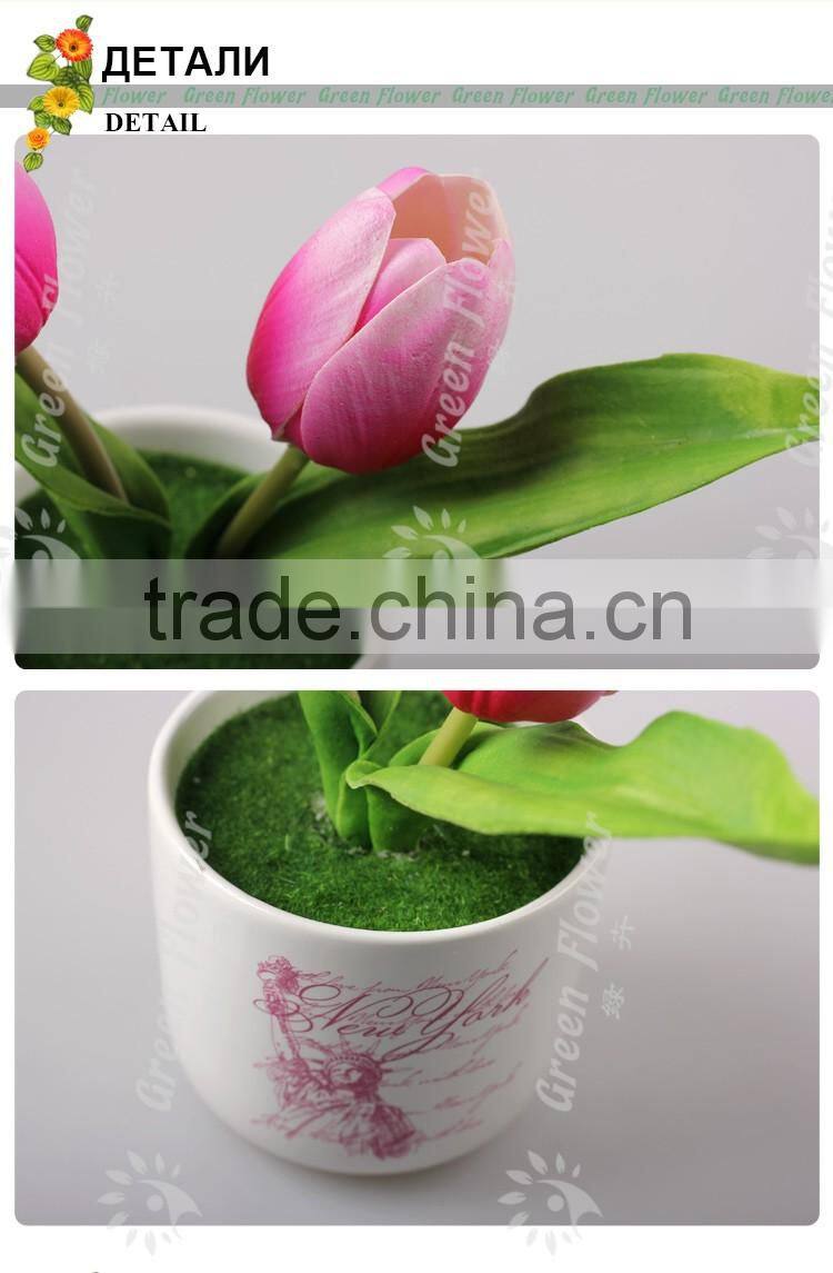 2016 Wholesale Multicolor Latex Artificial PU Flowers Two tulips bonsai Real Touch Bouquet Wedding Bridal Decor Display Flower