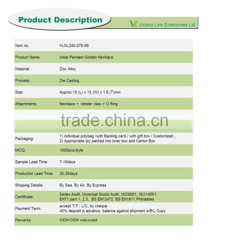 Initial Pendant Gold Chain Necklace