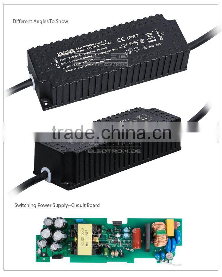 IP66 Waterproof constant current 3000mA 36v 100w led driver