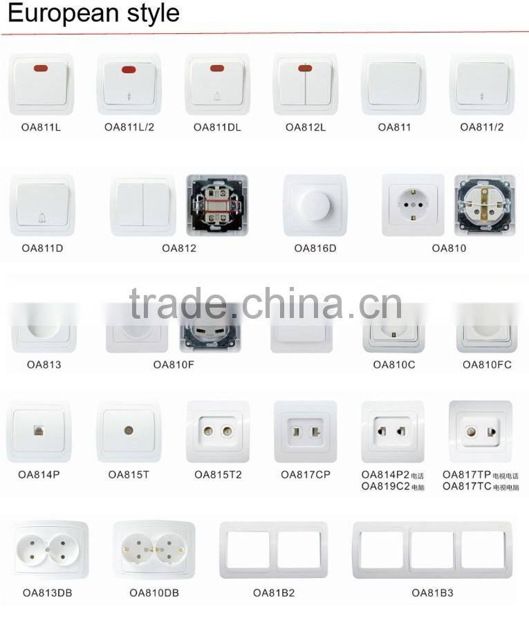 European style 250V 10A 2G 1G switch illuminated European electrical switch