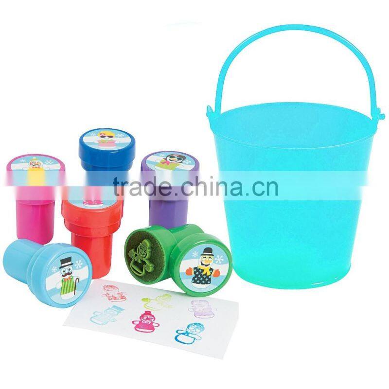 Fashion Wholesale Mini Plastic Orange Pail Filled with Christian Pumpkin Stampers Promotional Popular Colorful Self Inking Stamp