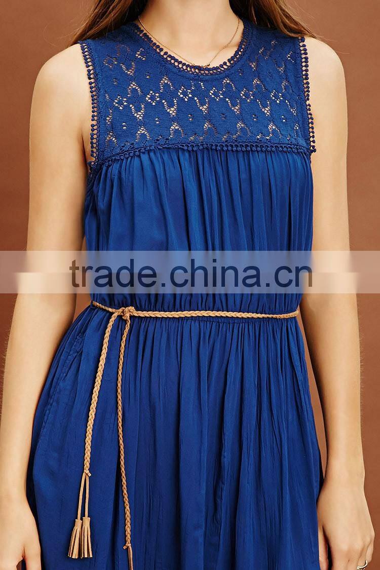 New Arrival Women Blue Elegant Short Casual Dress With Pleat
