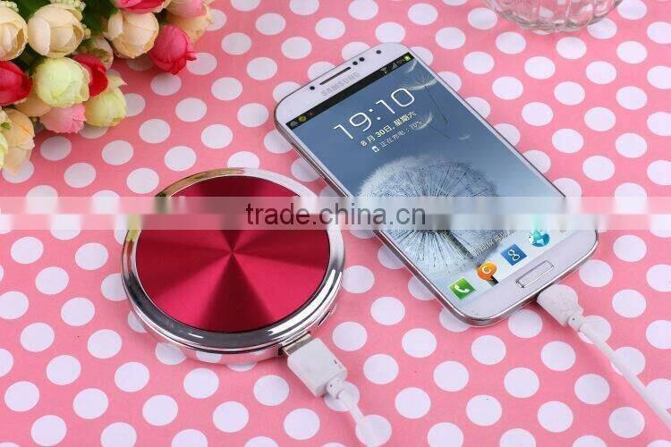 Fashion design portable mirror power bank with cable usb mobile charger for women and promotional gift