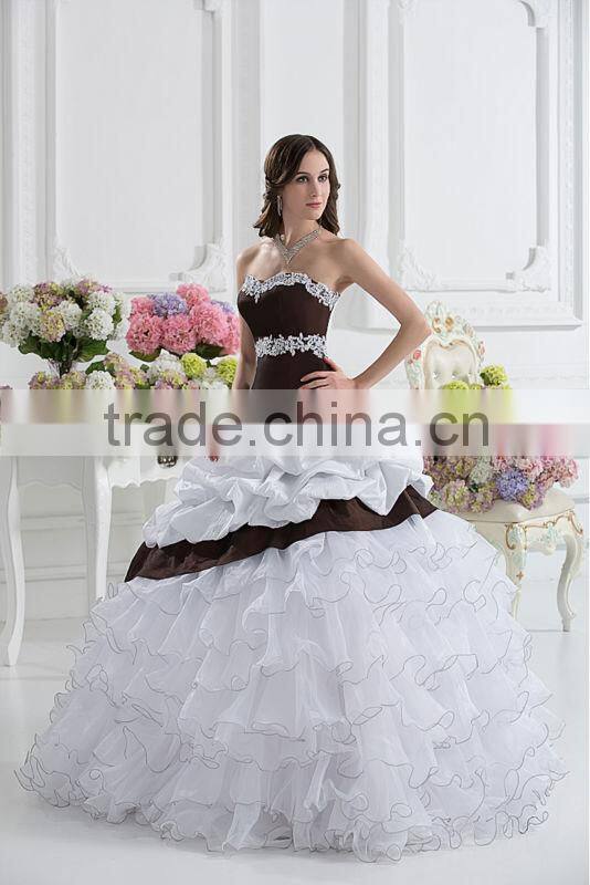Real Sample Sweetheart Ball Gown Applique Beaded Layered Ruffles Sash Quinceanera Dresses xyy07-058