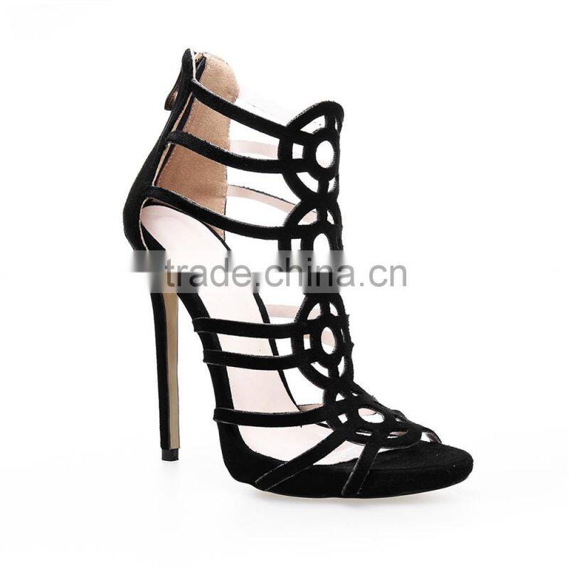 OLNS004 Classics ladies black high heel dress sandals Suede platform heels Metal strap decorated women sandals shoes