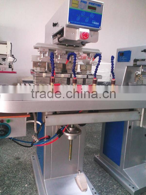 semi-automatic pneumatic 4-Color Conveyor Belt pen pad printing machine with open ink tray