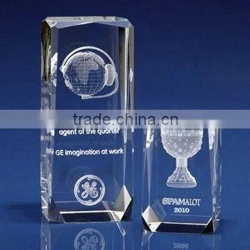 Laser engraved crystal awards plaques with base