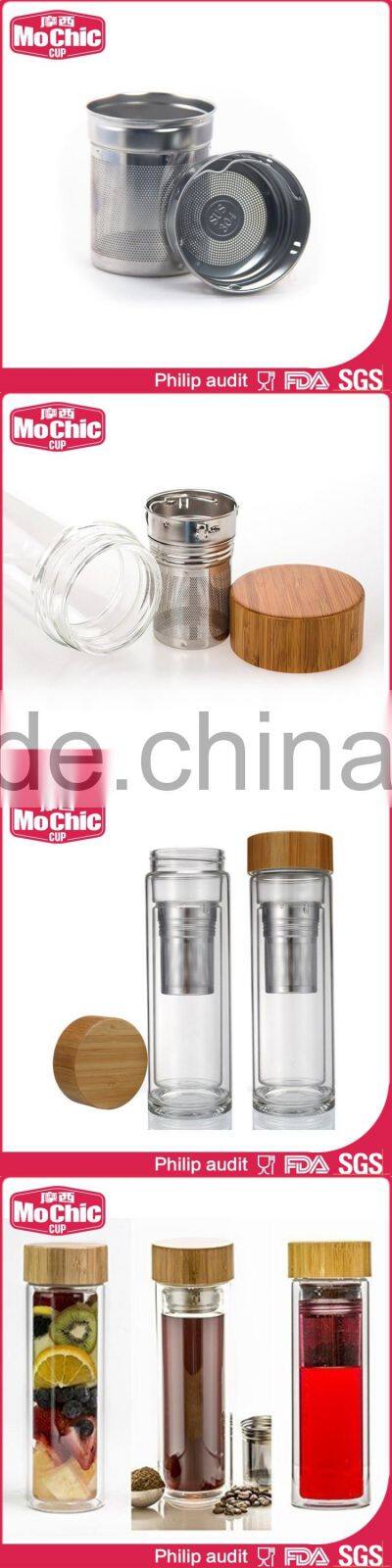 12OZ / 340ML Mochic double wall glass bottle/ outdoor glass bottle/ insulated glass tea bottle