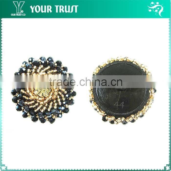 Blue Indigo Glass Bead Brown Bead Covered Technics Shank Shirt Cover Button