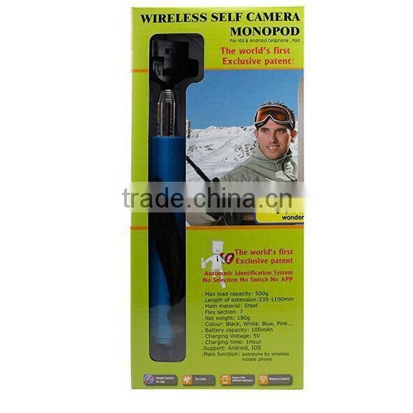 2015 New Arrival Wireless Bluetooth Selfie Stick Monopod With Zoom For iPhone and Android Phone