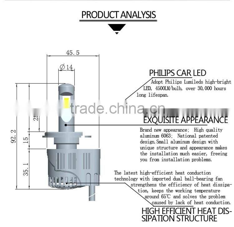 4500lm install 45w led bulb car led headlight hid kit for h1/h3/h4/h7/h9/h11