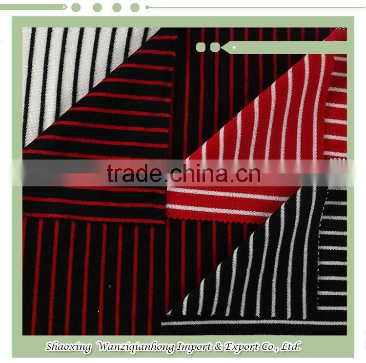 Shaoxing soft feeling yarn dyed stripe interlock TR knit thin stretch fabric