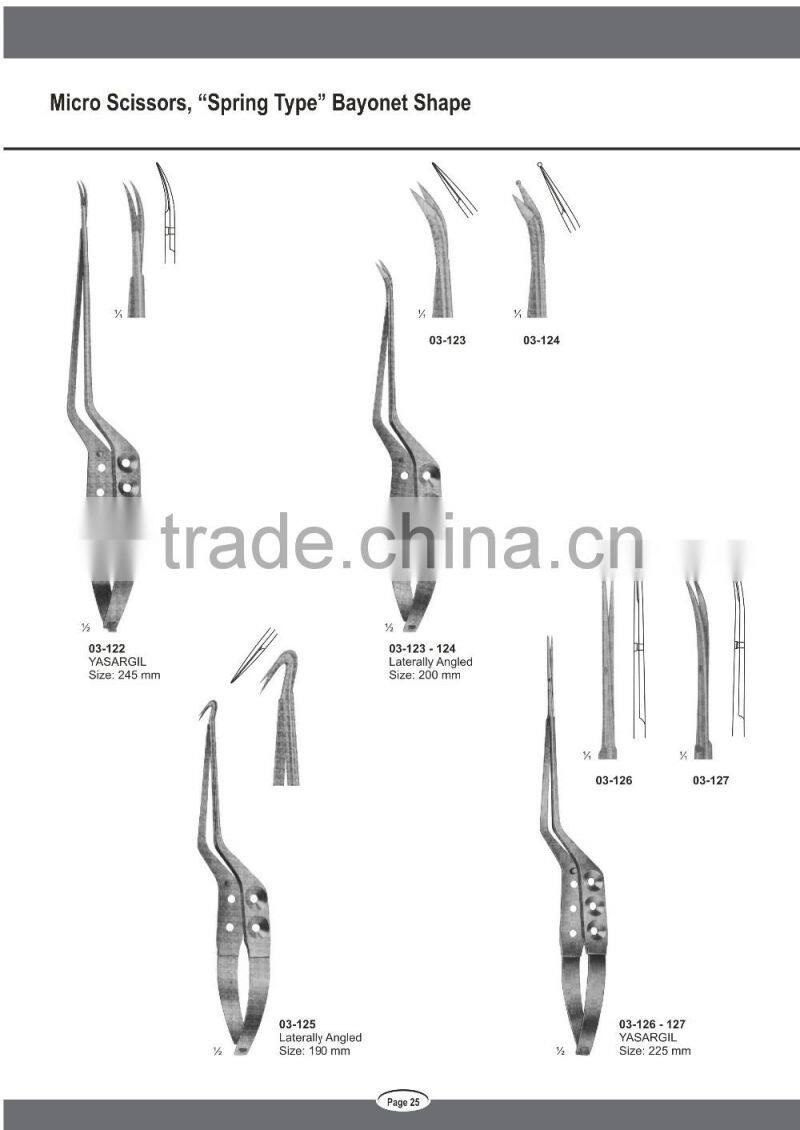 Micro Surgical Scissors Spring Type Bayonet Shape YASARGIL Scissors Instruments