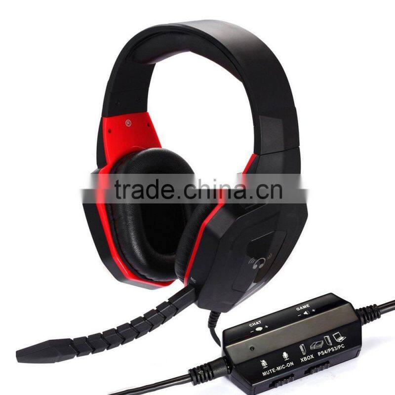 Comfortable leather earcap optical fiber cable gaming headset for PS4 with led light