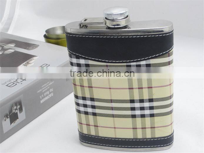 British Style ! ! hip flask with grid leather covered