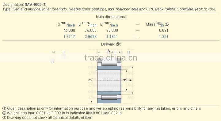Heavy duty full complement needle bearing NAV RNAV series NAV 4009