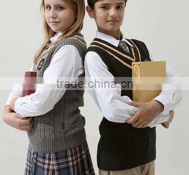 v neck children's thick cotton school uniform vest/sleeveless sweater