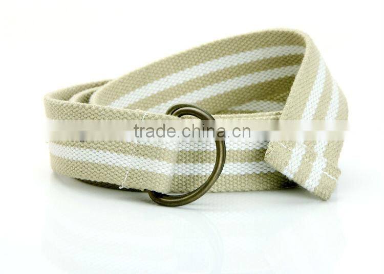 Casual Beige&White Striped Polyester Canvas Belt with D-ring for Boys and Girls