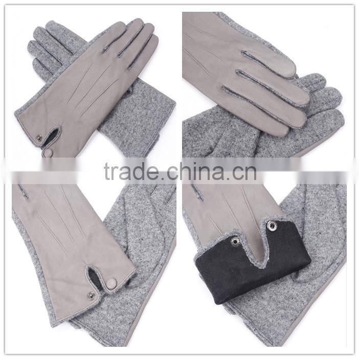 Fashion Dresses Ladies Leather Knit Blend Glove Grey With Metal Button