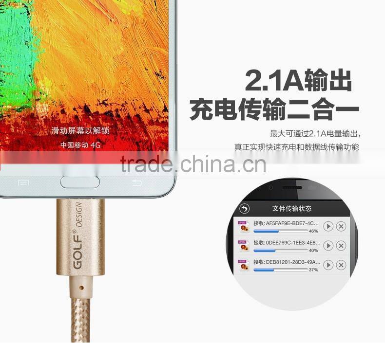 Original GOLF 25cm/100cm/150cm/200cm/300cm Micro USB Metal Braided Data Charger Cable 2.1A Output For Xiaomi Huawei HTC Samsung