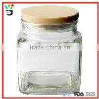 2016 New Product 100ml,280ml & 380ml Size Clear & Colored Square Glass Candle Jar With Flat Wood Lid
