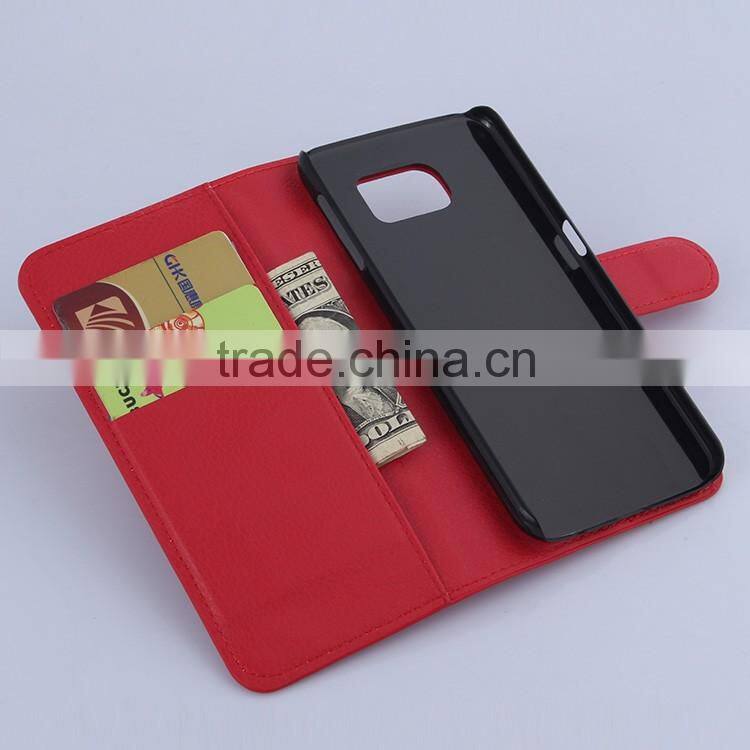 Factory Outlet Luxury Lichee Leather Flip Cover case with Wallet and Card Slot for Samsung GALAXY S6