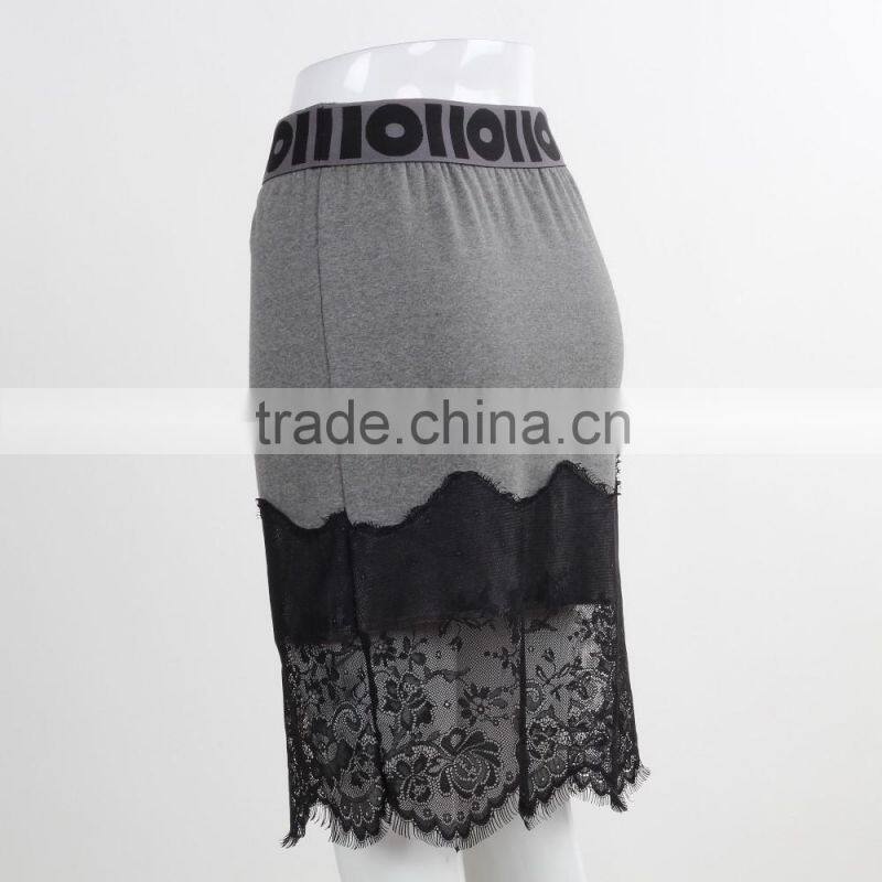 F5S43020 New Design Eyelash Lace Hem Skirt Women Fashion Fleece Midi Skirt