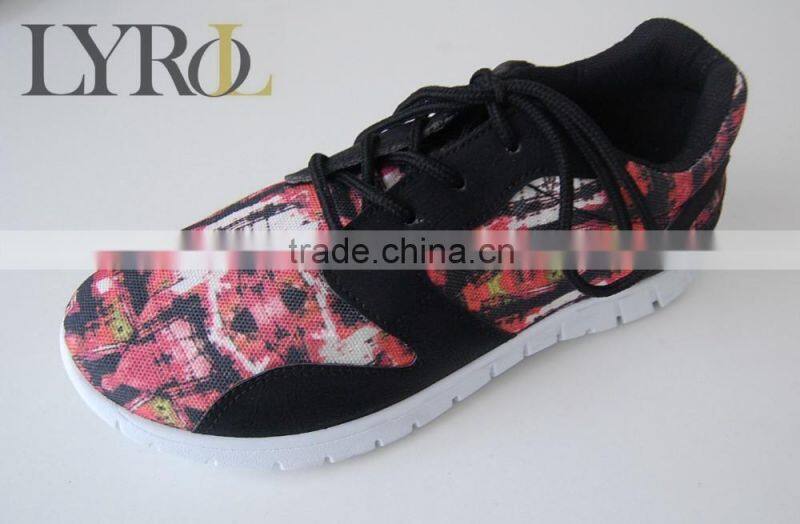 The shoes lady sneaker shoes 2016 active sports shoes printed canvas fabric upper woman walking shoes