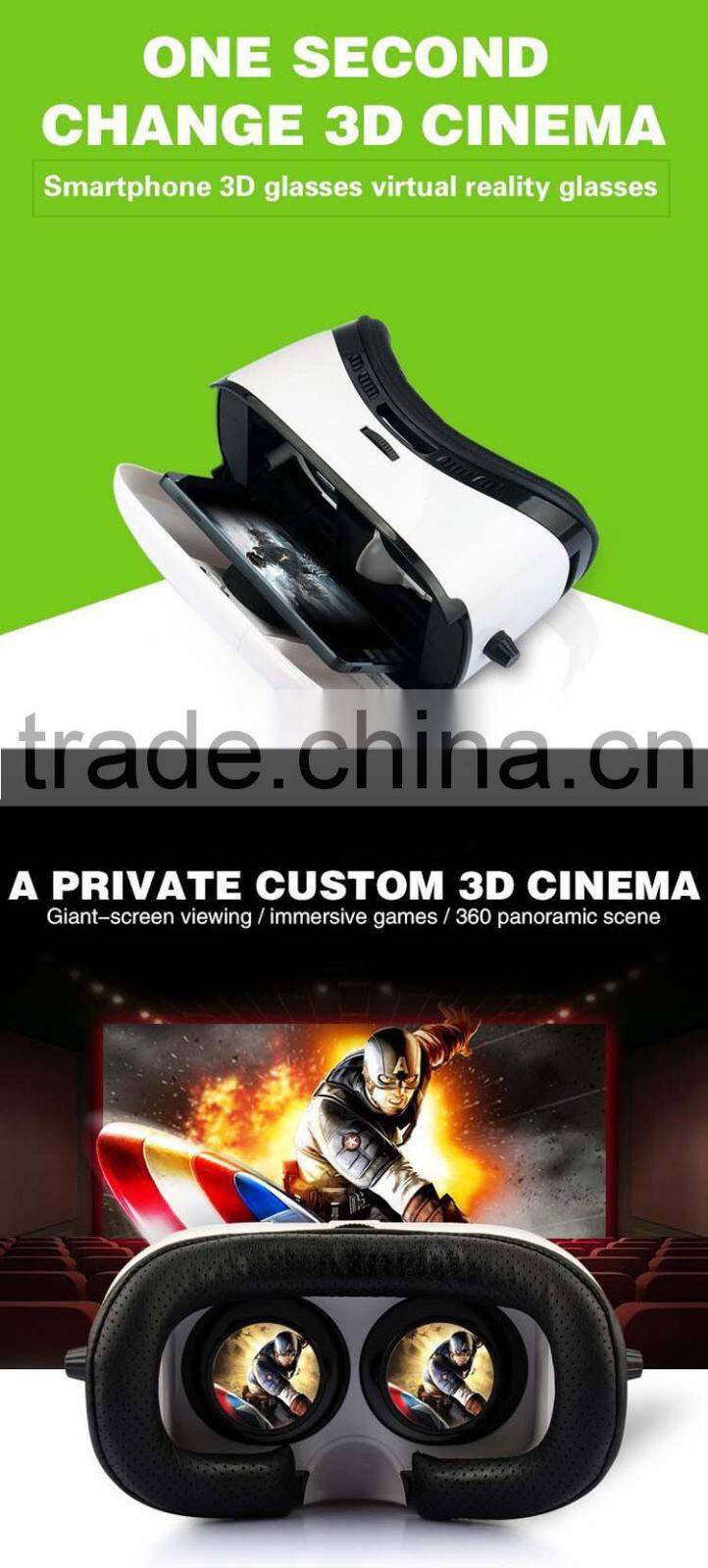 Head-Wearing 3D VR Box Virtual Reality 3D Media Player Glasses for 4 inch- 6 inch Smart Cell Phone