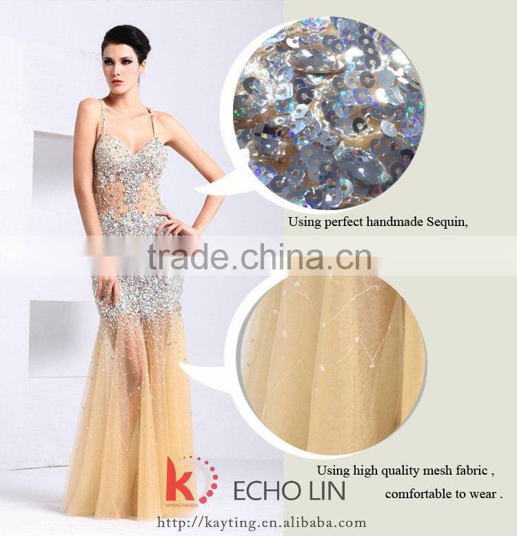 New design sexy spaghetti strap backless sexy evening dress