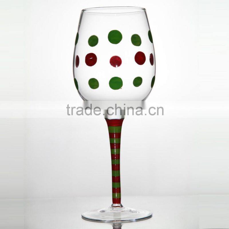 Hot selling christmas painted wine glass decoration color wine glass for christmas