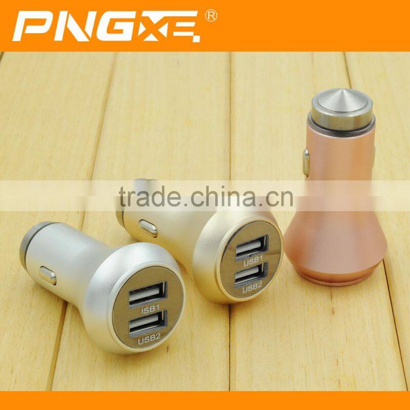 2015 New Arrival mobile phone portable universal mini metal dual usb car charger