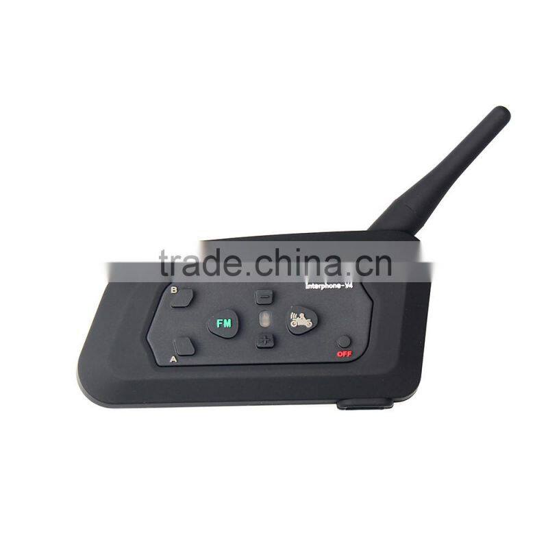 2016 updated soft Earphone! 2 pcs V4 Motorcycle Helmet Bluetooth Intercom Headset with FM for 4 Riders 1200m Wireless Interphone