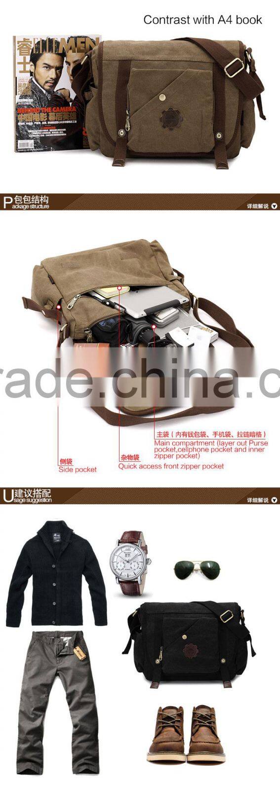 Concise Messenger Bag Laptop Messenger Bag Men Canvas Sling Bag Crossbody Satchel Bag