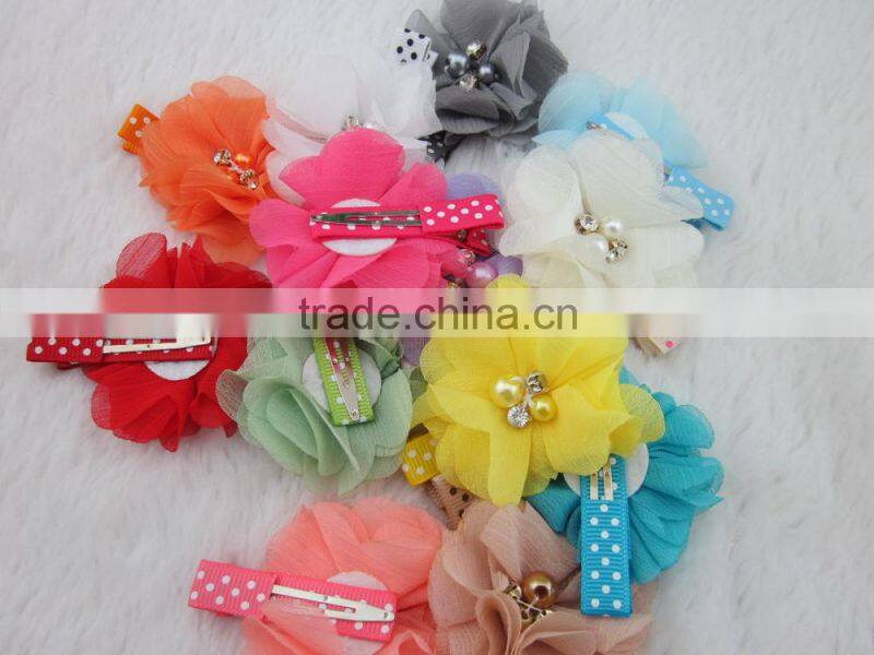 14colors Chiffon Hair Flower with 4.5cm Lined Alligator Hair Clips Girls Hair Clips Hair Accessories IN STOCK