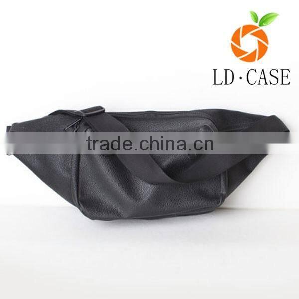 New Black PU Leather Compartment Waist Fanny Pack Belt Bag